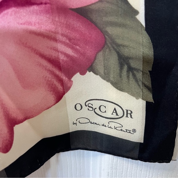 Oscar de la Renta Vintage Floral Silk Scarf - Red and Pink Roses Sheer Long - Picture 3 of 7